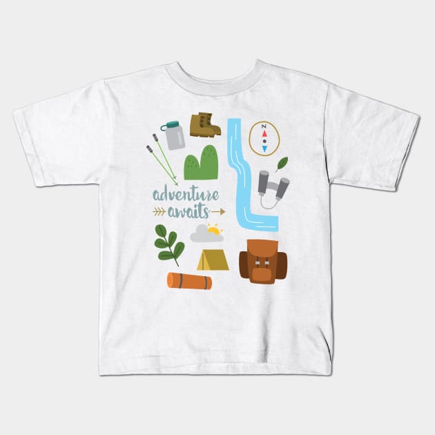 Adventure Awaits Kids T-Shirt by TheMoodyDecor